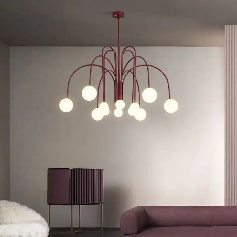 Adjustable Burgundy and White Ball Chandelier