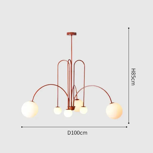 Adjustable Burgundy and White Ball Chandelier