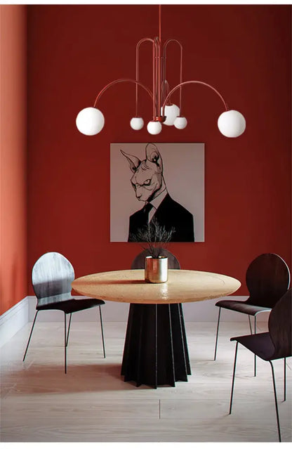 Adjustable Burgundy and White Ball Chandelier