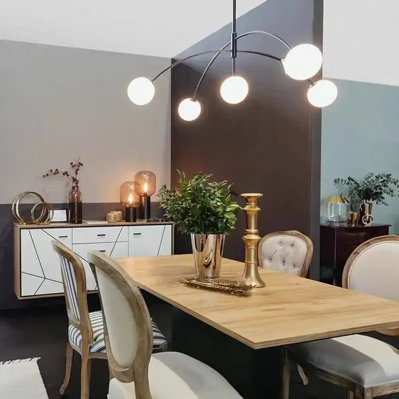 Adjustable Burgundy and White Ball Chandelier