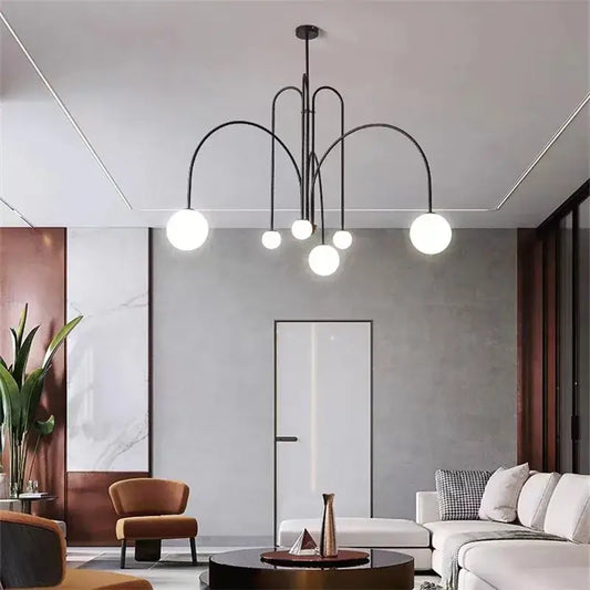 Adjustable Burgundy and White Ball Chandelier