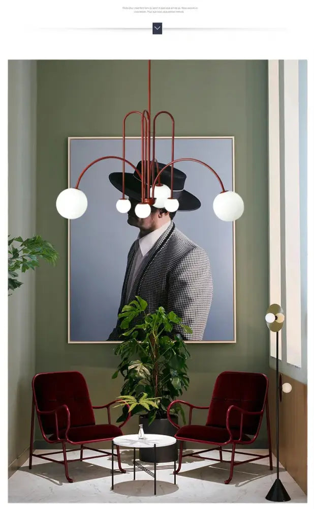 Adjustable Burgundy and White Ball Chandelier