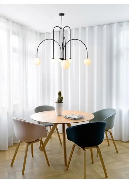 Adjustable Burgundy and White Ball Chandelier
