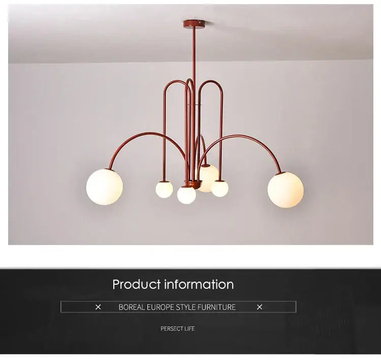 Adjustable Burgundy and White Ball Chandelier