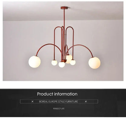 Adjustable Burgundy and White Ball Chandelier