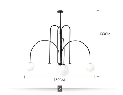 Adjustable Burgundy and White Ball Chandelier