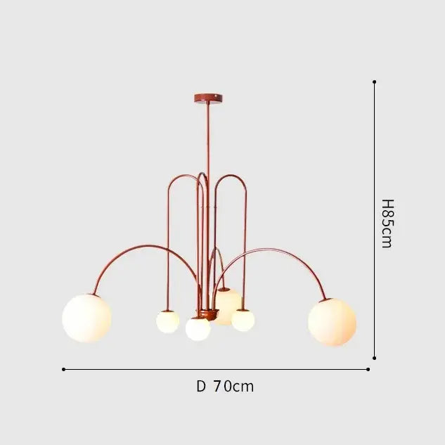 Adjustable Burgundy and White Ball Chandelier