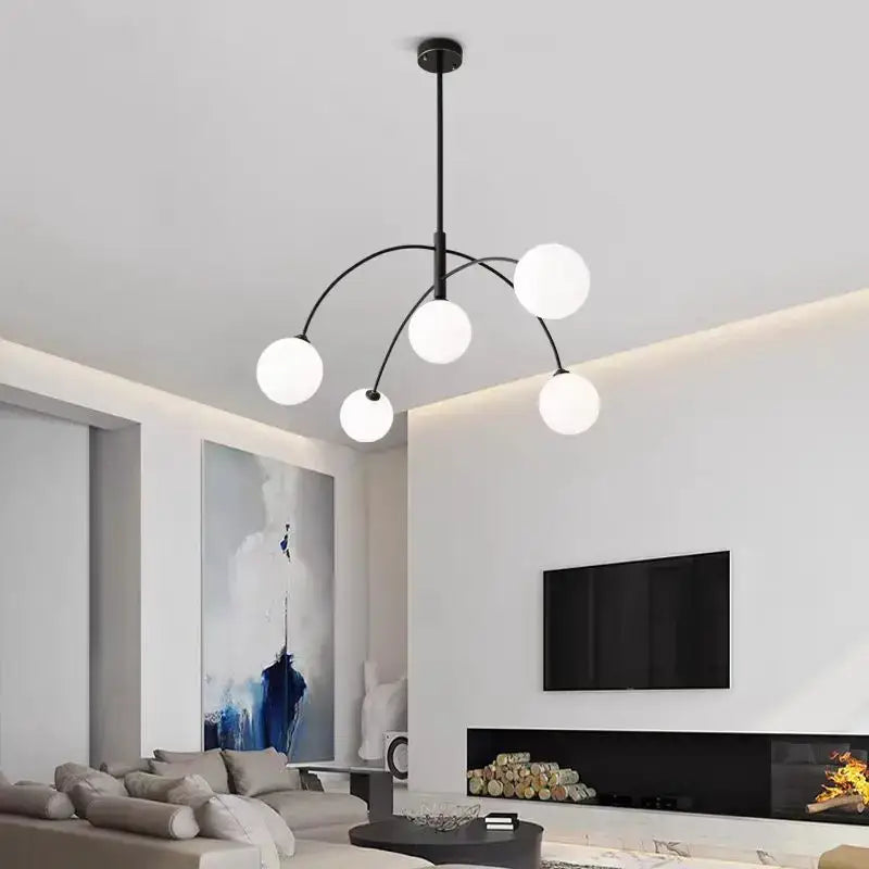 Adjustable Burgundy and White Ball Chandelier