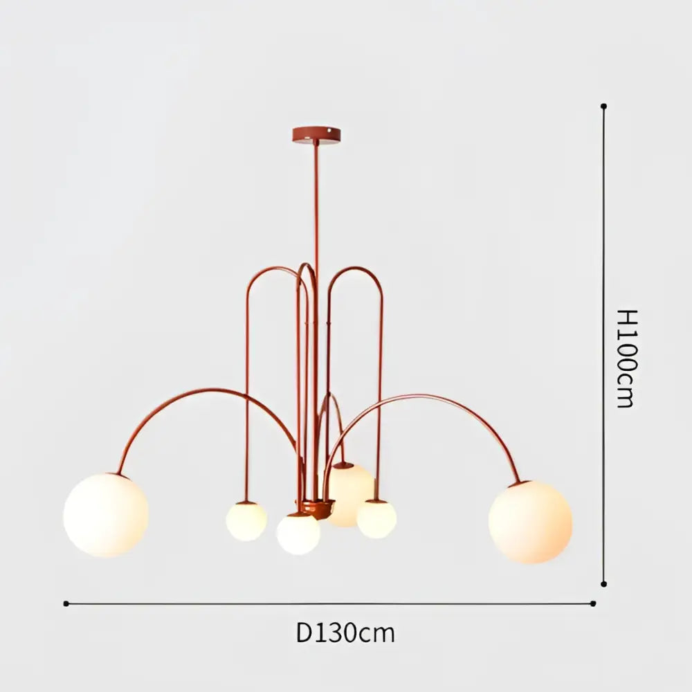 Adjustable Burgundy and White Ball Chandelier
