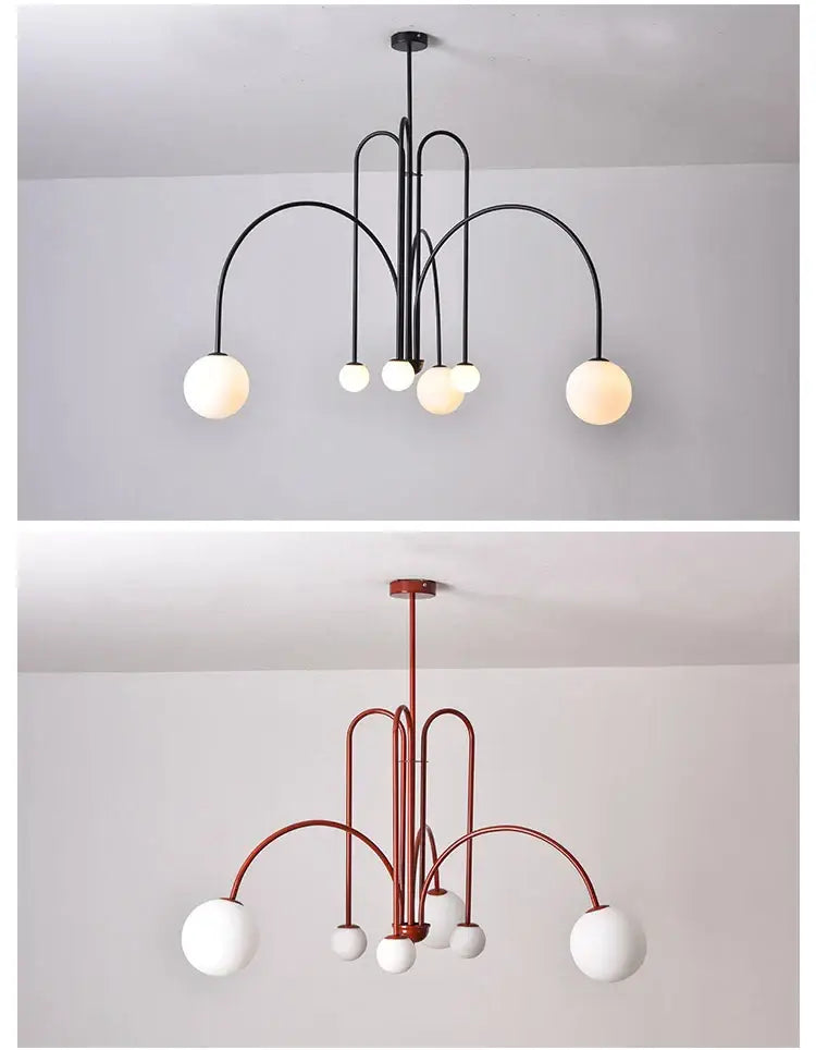 Adjustable Burgundy and White Ball Chandelier