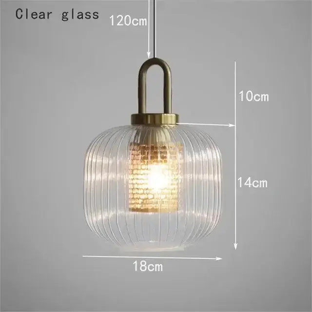 Vintage brass pendant lamp with ribbed clear glass shade 18cm on Tampa Home & Garden Store