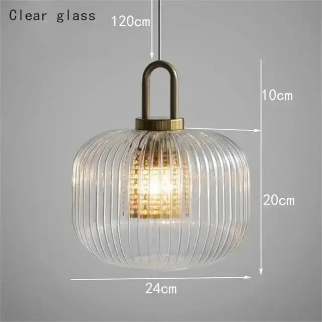 Glass pendant light with ribbed clear globe and brass top loop by Decorbites pendants on Tampa Home & Garden Store