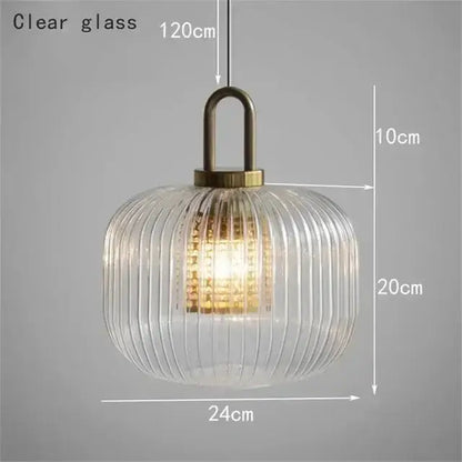 Glass pendant light with ribbed clear globe and brass top loop by Decorbites pendants on Tampa Home & Garden Store
