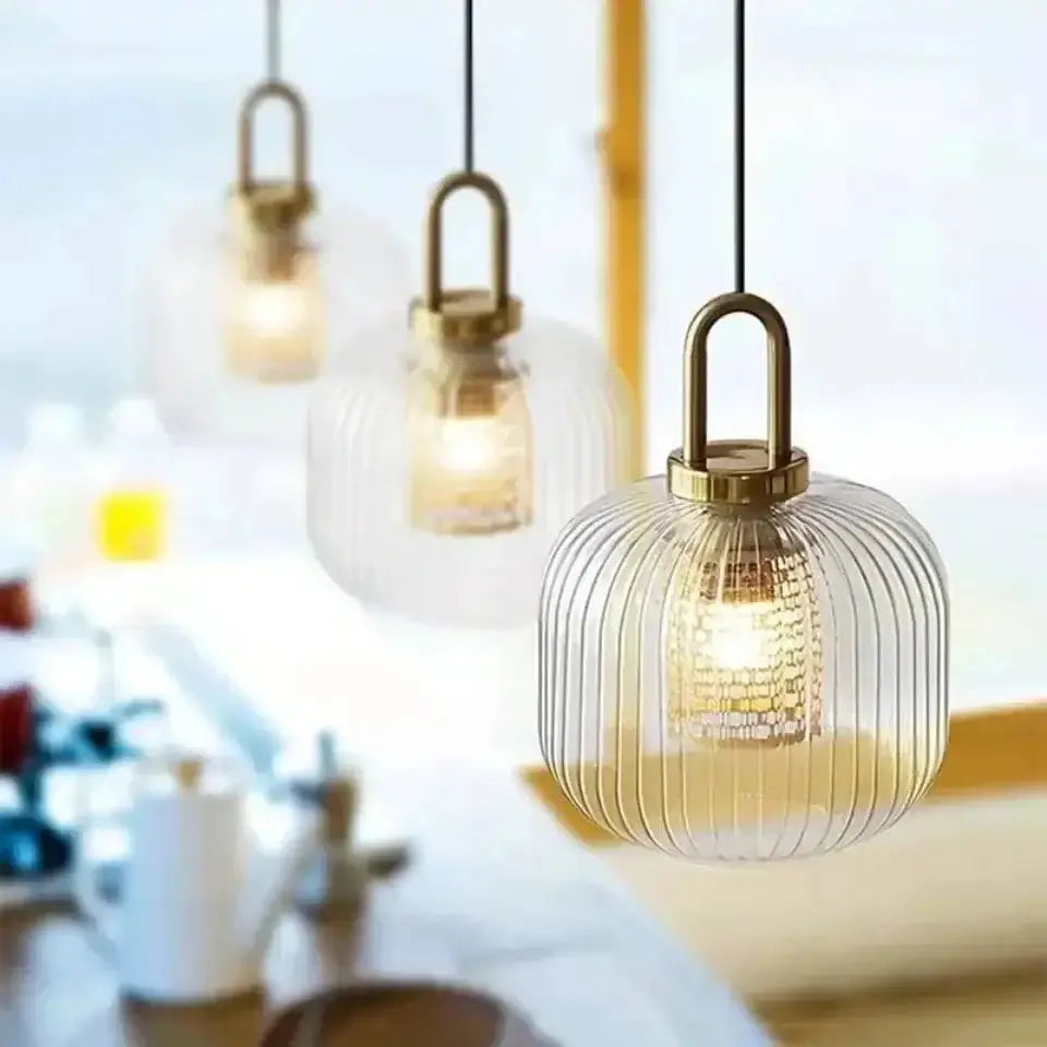 Decorbites vintage brass deer head wall lamp glass pendant light with clear ribbed globe on Tampa Home & Garden Store