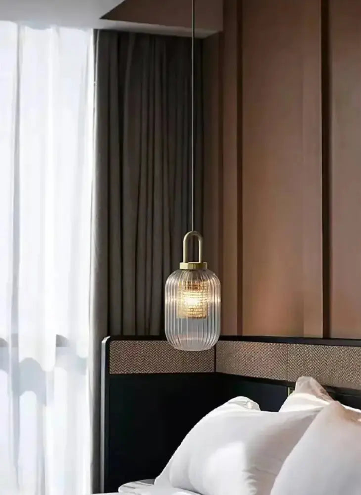 Vintage brass glass pendant light with ribbed lantern design for bedroom Decorbites on Tampa Home & Garden Store