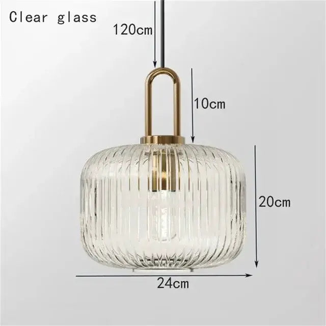 Glass pendant light with ribbed clear glass and brass hardware, 24cm wide Decorbites on Tampa Home & Garden Store