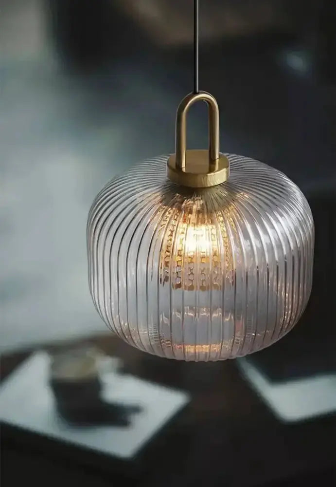 Pendant light Decorbites vintage brass top with ribbed glass globe on Tampa Home & Garden Store