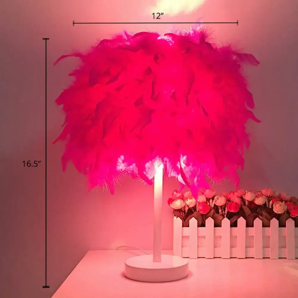 Pink Feather Table Lamp with white base and pink feather shade by Decorbites on Tampa Home & Garden Store