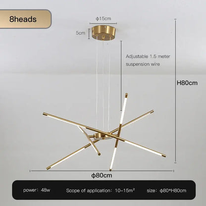 Decorbites Gold Nordic LED Chandelier, 8-heads brass finish with adjustable suspension dia 80cm on Tampa Home & Garden Store