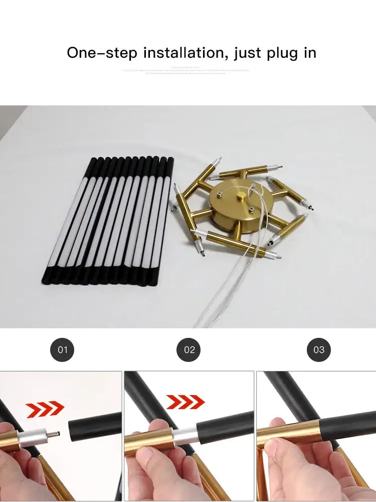 Gold Nordic LED Chandelier kit by Decorbites with gold hub and LED rods, plug-in on Tampa Home & Garden Store