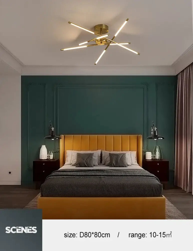 Gold Nordic LED chandelier with a metal starburst design on Tampa Home & Garden Store