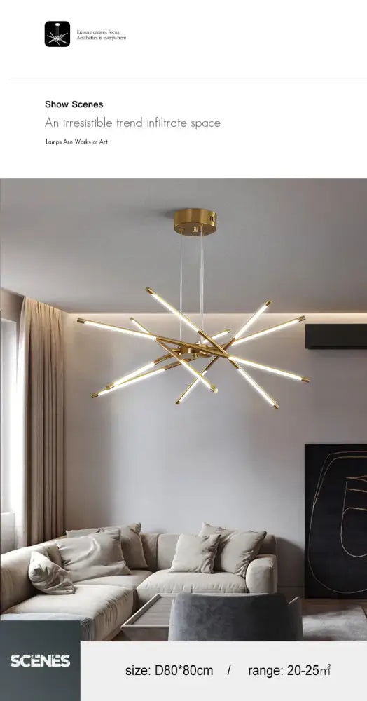 Gold Nordic LED chandelier with radiating arms by Decorbites on Tampa Home & Garden Store