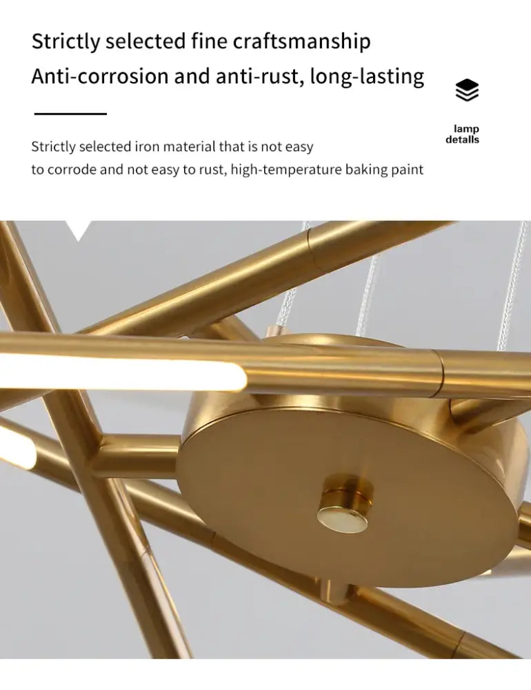 Decorbites Gold Nordic LED Chandelier brass iron frame with cylindrical LED tubes on Tampa Home & Garden Store
