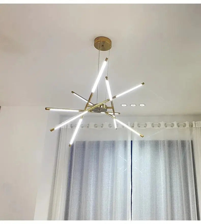 Gold Nordic LED Chandelier by Decorbites, starburst ceiling light with gold rods on Tampa Home & Garden Store