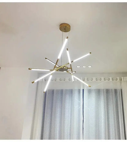 Gold Nordic LED Chandelier by Decorbites, starburst ceiling light with gold rods on Tampa Home & Garden Store