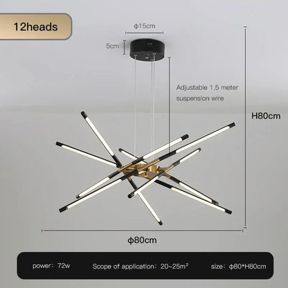 Gold Nordic LED Chandelier by Decorbites, 12 heads, gold finish, adjustable suspension, 80cm dia x 80cm high on Tampa Home & Garden Store