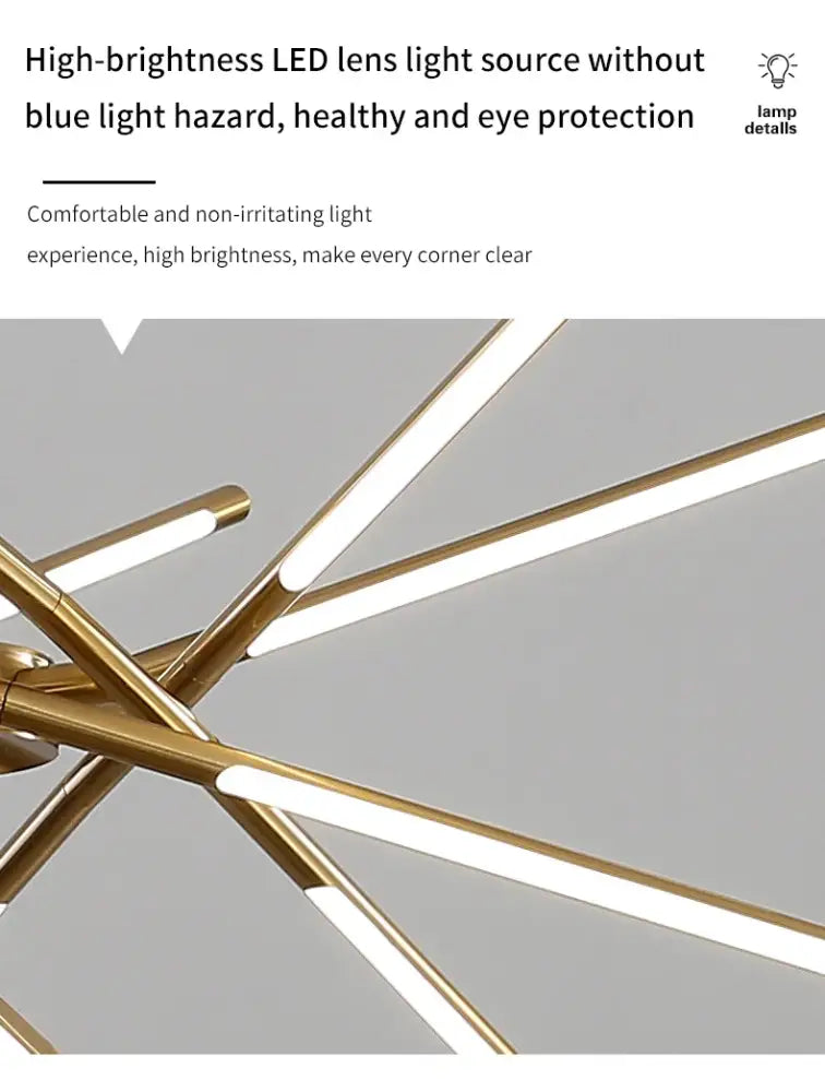 Gold Nordic LED chandelier with brass rods and LED tubes by Decorbites on Tampa Home & Garden Store