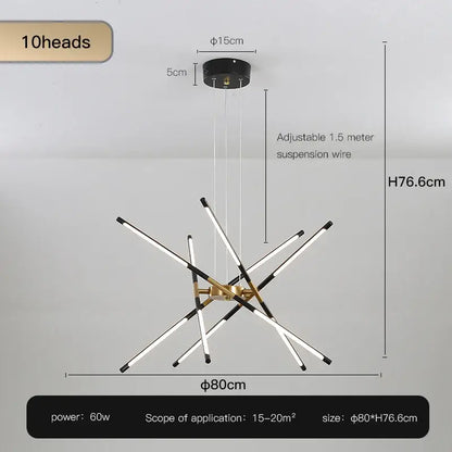 Decorbites Gold Nordic LED Chandelier, 10-head starburst with gold frame on Tampa Home & Garden Store