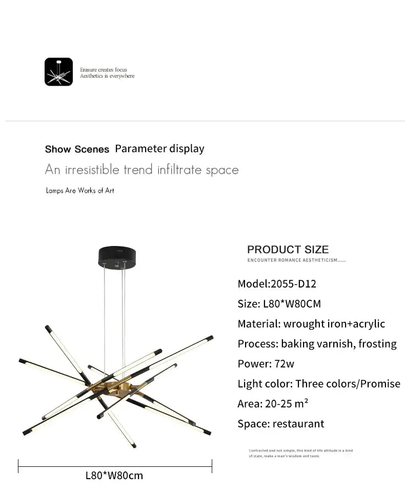 Gold Nordic LED Chandelier by Decorbites, wrought iron + acrylic, L80xW80cm on Tampa Home & Garden Store