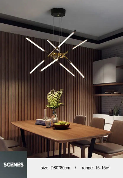 Gold Nordic LED Chandelier, gold starburst frame with white LED rods, ceiling mount on Tampa Home & Garden Store