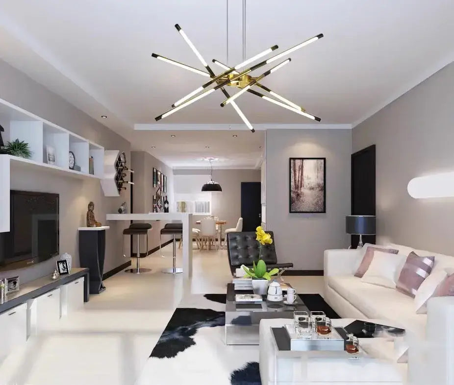Gold Nordic LED Chandelier by Decorbites, starburst modern ceiling light in gold finish on Tampa Home & Garden Store