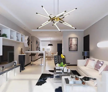 Gold Nordic LED Chandelier by Decorbites, starburst modern ceiling light in gold finish on Tampa Home & Garden Store