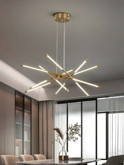 Gold Nordic LED Chandelier Decorbites starburst gold metal frame with LED tubes on Tampa Home & Garden Store