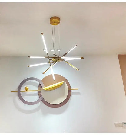 Gold Nordic LED Chandelier starburst arms with gold finish and LED tubes by Decorbites on Tampa Home & Garden Store