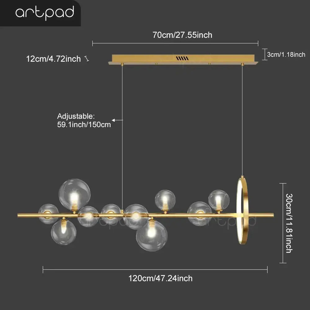 Decorbites linear chandelier gold finish with clear glass bubble bulbs on Tampa Home & Garden Store