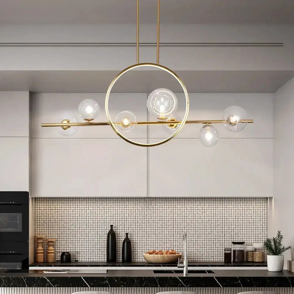 Modern nordic glass bubble LED chandelier by Decorbites with gold ring and glass bulbs on Tampa Home & Garden Store