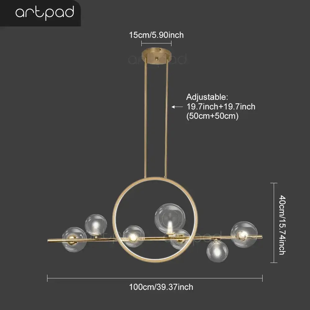 Chandelier Modern Nordic glass bubble LED dining room light with gold ring and clear bulbs, 100 cm wide on Tampa Home & Garden Store