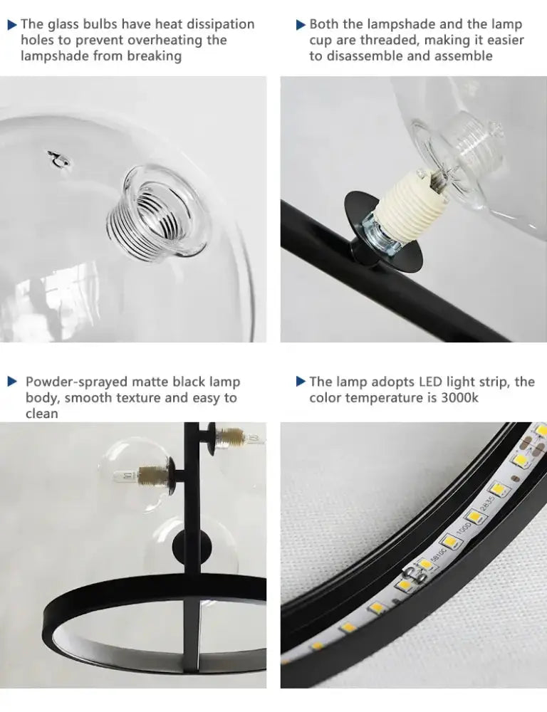 Chandelier Black glass bubble LED by Decorbites with matte frame on Tampa Home & Garden Store