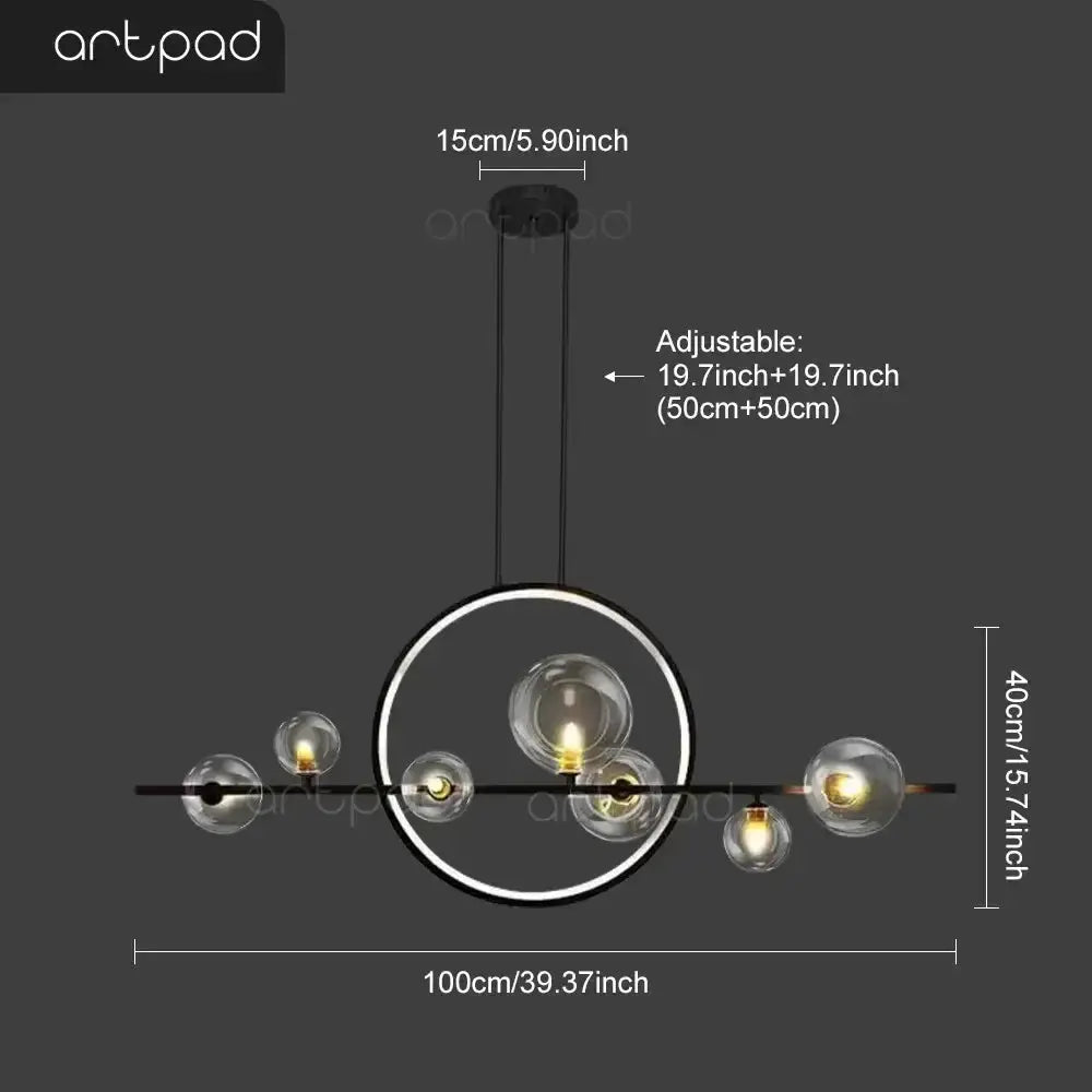 Chandelier modern black Nordic glass bubble LED dining light Decorbites with circular ring bulbs on Tampa Home & Garden Store