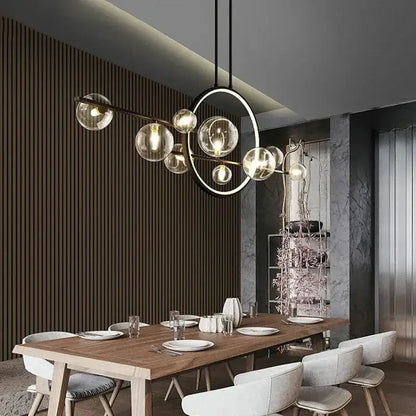 Chandelier Decorbites black Nordic glass bubble LED with circular ring for dining room on Tampa Home & Garden Store