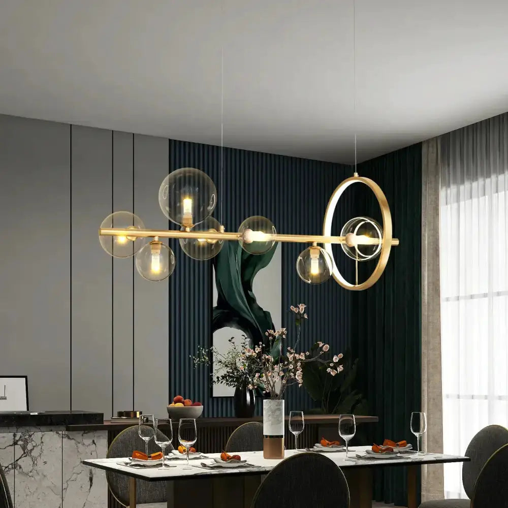 Chandelier: Decorbites modern black Nordic glass bubble LED dining light with gold bar on Tampa Home & Garden Store