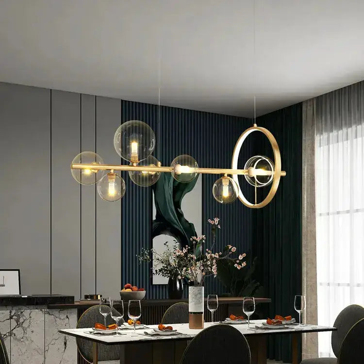 Chandelier Decorbites modern black nordic glass bubble LED with brass bar and ring on Tampa Home & Garden Store