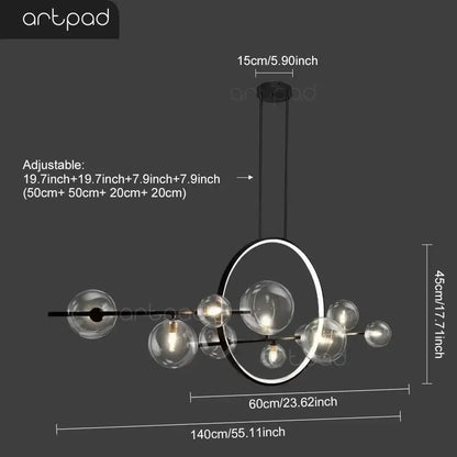 Chandelier Decorbites: modern black Nordic glass bubble LED dining light with adjustable ring on Tampa Home & Garden Store