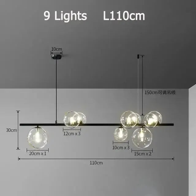 Chandelier by Decorbites, modern black Nordic glass bubble LED, 9-light, 110cm on Tampa Home & Garden Store