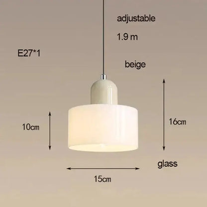Orange & olive glass chandelier pendant with beige drum shade, 15cm dia, adjustable 1.9m on Tampa Home & Garden Store