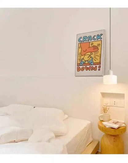Orange olive glass chandelier pendant lights for bedroom by Decorbites warm glow over white bed on Tampa Home & Garden Store